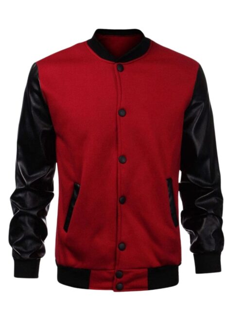 Men’s Varsity Jacket | Wine Red Woolen Fabric