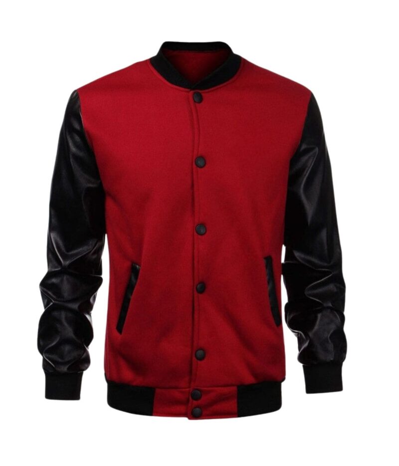 Men’s Varsity Jacket | Wine Red Woolen Fabric